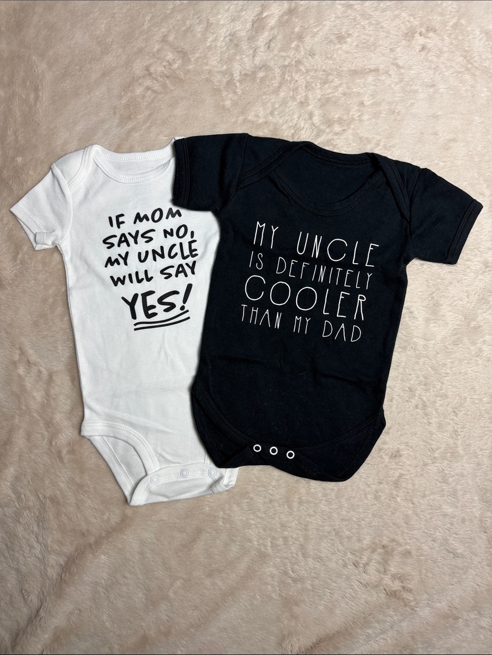 Set of 2 “Uncle” Baby Onesies in Black and White